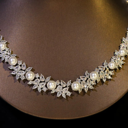 Elegance Pearl Necklace For Women Luxury High Quality Circular Shape Cubic Zircon Female Jewelry Sets Wedding Party Gifts