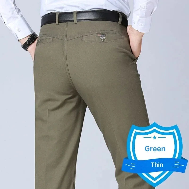 New Arrival 100% Cotton Summer Spring Men's Casual Pants Fashion Solid Black Beige Gentle Thicken Trousers Brand Smart Suit Pant