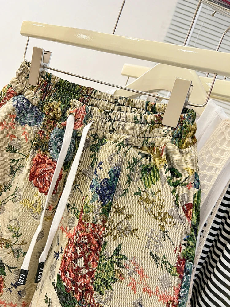 Plus Size 150kg Women's High Waist Shorts Jacquard Weave Artistic Aesthetics Wide Leg Short Y2k 2024 New Summer Cool Sport Short