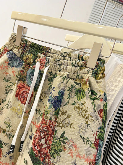 Plus Size 150kg Women's High Waist Shorts Jacquard Weave Artistic Aesthetics Wide Leg Short Y2k 2024 New Summer Cool Sport Short