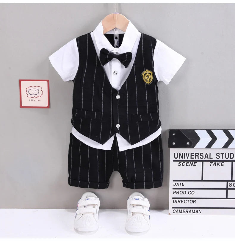 Baby Boys Short Sleeve Shirt + Shorts Suits Summer Birthday Party Clothes Sets 1 2 3 4 Years Kids Cotton Clothing Outfits