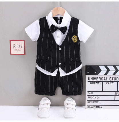 Baby Boys Short Sleeve Shirt + Shorts Suits Summer Birthday Party Clothes Sets 1 2 3 4 Years Kids Cotton Clothing Outfits