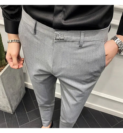 Men's Slim Fit Chino Pants with Embroidered Design - Classic Korean Style Casual Trousers for Daily Wear 28-42