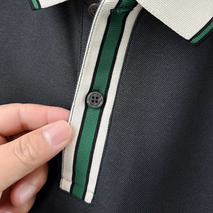High Quality Man Short-Sleeved Polo Shirt Lapel Button Color Blocking Pattern Printing New T-Shirt Business Casual Men'sClothing