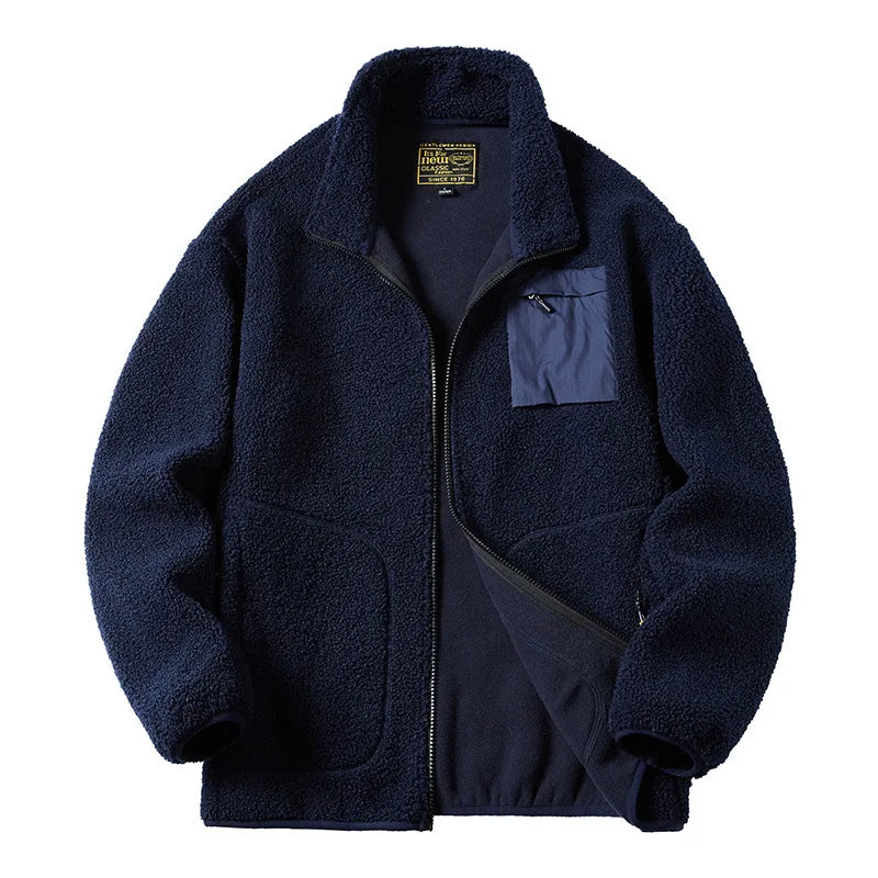 Casaco Masculino Grosso de Moletom Forrado Jaquetas Masculinas de Moletom Berbere Gola Alta Vintage de Lã Polar Casaco de Inverno Quente 패딩