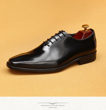 Genuine Leather Shoes for Men Dress British Business Party Lace Up Black Square Toe Fashion Casual Formal Suit Handmade Men Shoe