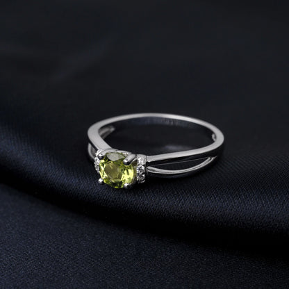Round Genuine Natural Peridot 925 Sterling Silver Solitaire Ring for Woman Gemstone elegant Jewelry Valentine's day gift