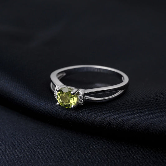 Round Genuine Natural Peridot 925 Sterling Silver Solitaire Ring for Woman Gemstone elegant Jewelry Valentine's day gift