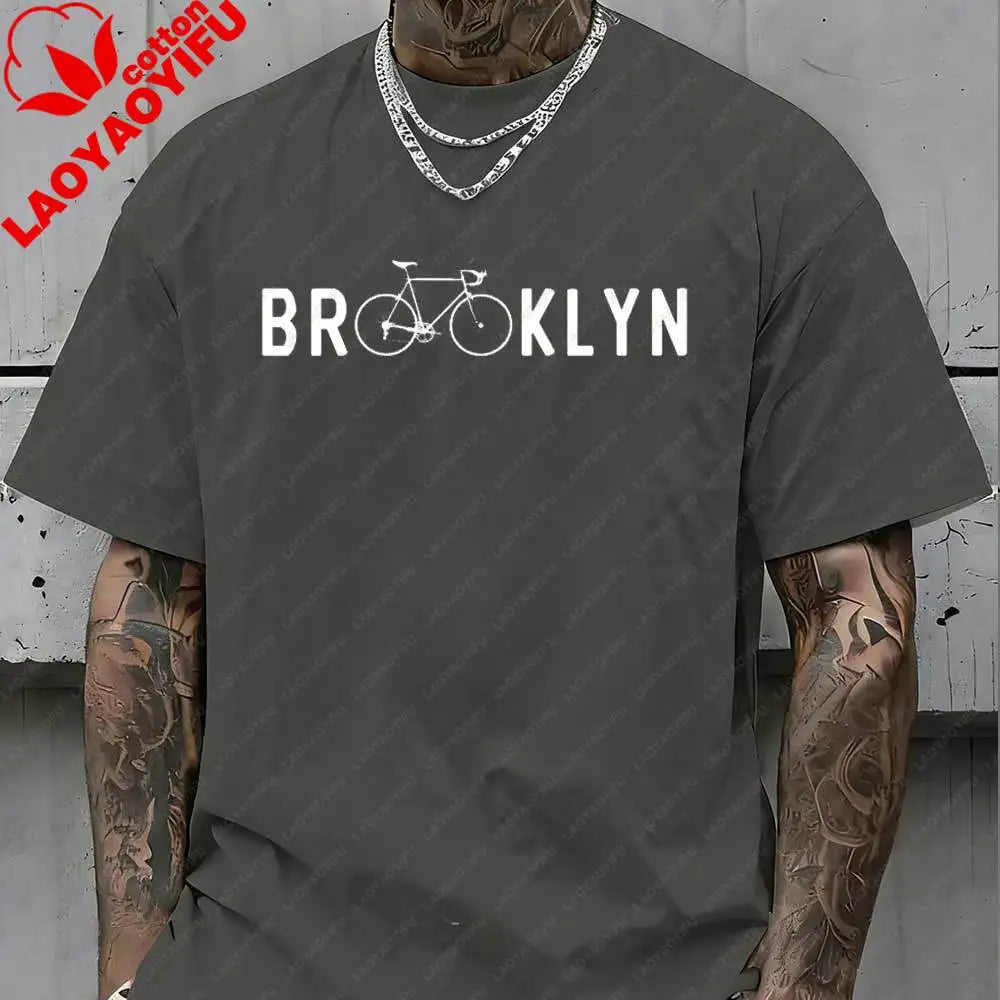 Brooklyn Bicycle Print T Shirt Men's Summer Streetwear Cotton Tops for Cycling Lovers New York City Cyclist Graphic Tshirt Gift