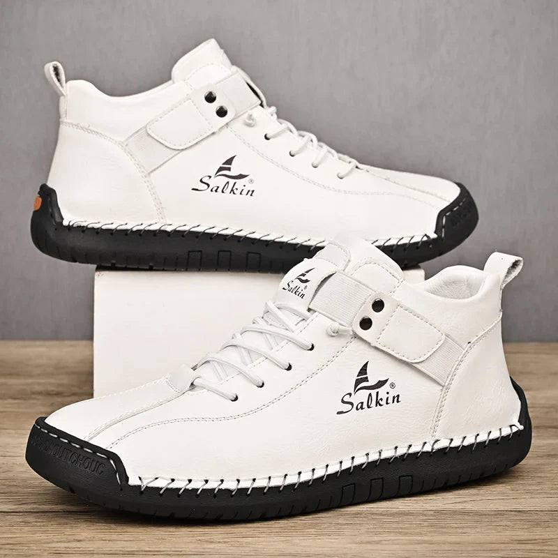 New 2025 Handmade Leather Casual Men Shoes Design Sneakers Man Breathable Leather Shoes Ankle Boots Outdoor Non Slip Walking