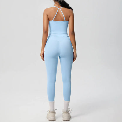 Halter Yoga Top Set Fitness Gym Suit Training Sleeveless Sport Gym Tops Crossover Back Sports Underwear  Tummy Control Slimming