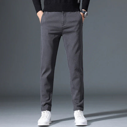 2025 Autumn New Casual Pants Men's Fashion Slim Fit Thick Straight Pants Soft Cotton Retro Style Streetwear Trousers Clothing