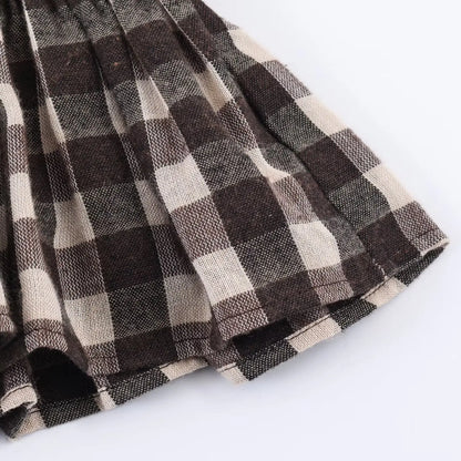 2025 Vintage Chic Brown Plaid Shirts Women Long Sleeve Blouses Fold Fashion Casual Elegant Women Tops Y2k