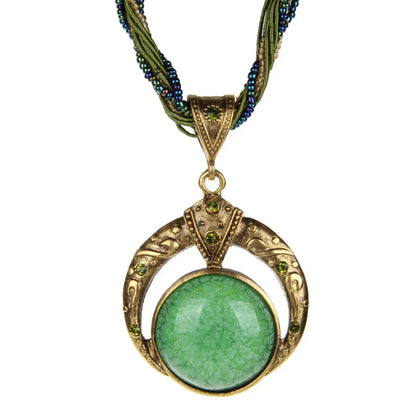 Bohemian Multilayer Necklace Vintage Beads Chain with Crystal Pendant Free-spirited Fashion Jewelry for Women Gift