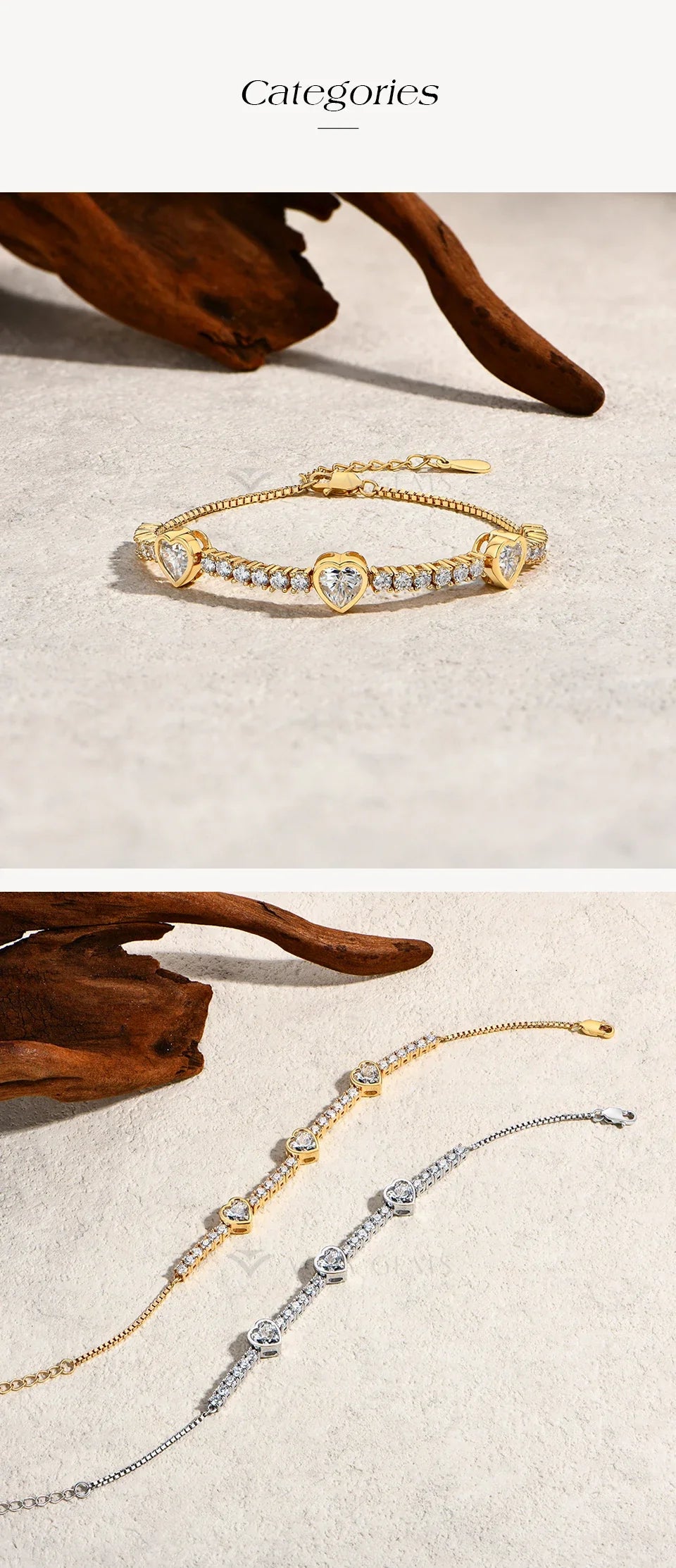 Heart Shaped Moissanite Bracelet for Women S925 Sterling Silver Adjustable Tennis Chain Gold Plated Trendy Fine Jewelry