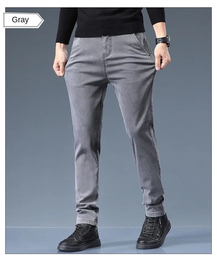 Smil Straight Men Jeans Autumn casual black gray  denim trousers pants for man korea clothing