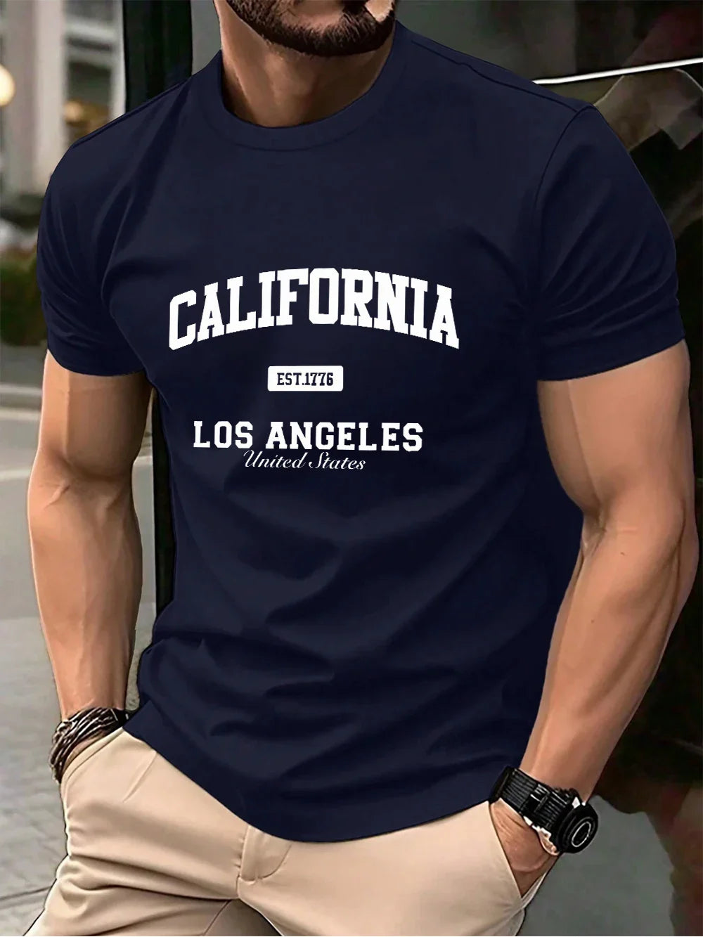 California Los Angeles Prints Mens T-Shirt Cotton Summer Short Sleeve Tops Soft Oversized O-Neck T Shirt Casual Male Clothes