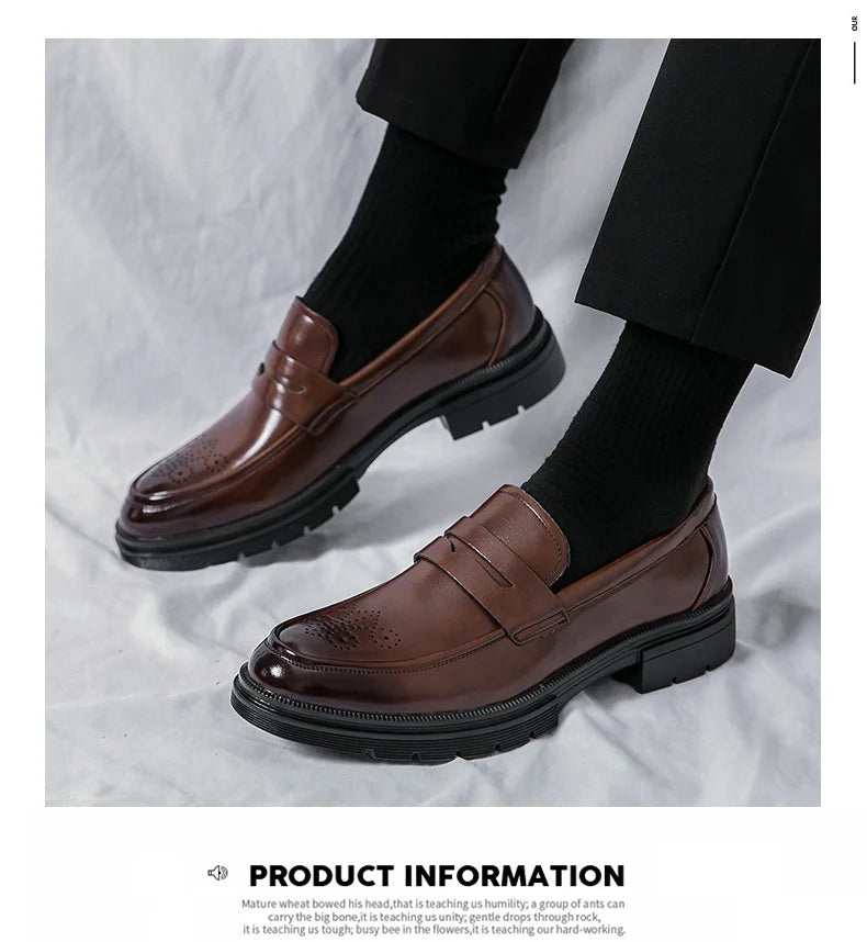 Platform Wedding Brogues Shoes For Men Classic Office Social Men's Dress Leather Shoes Formal Casual Business Loafers Male