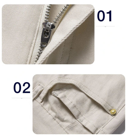 2024 New Men's Khaki White Cotton Stretch Slim Smart Jeans Casual Straight Business Fashion Beige Brand Denim Trousers