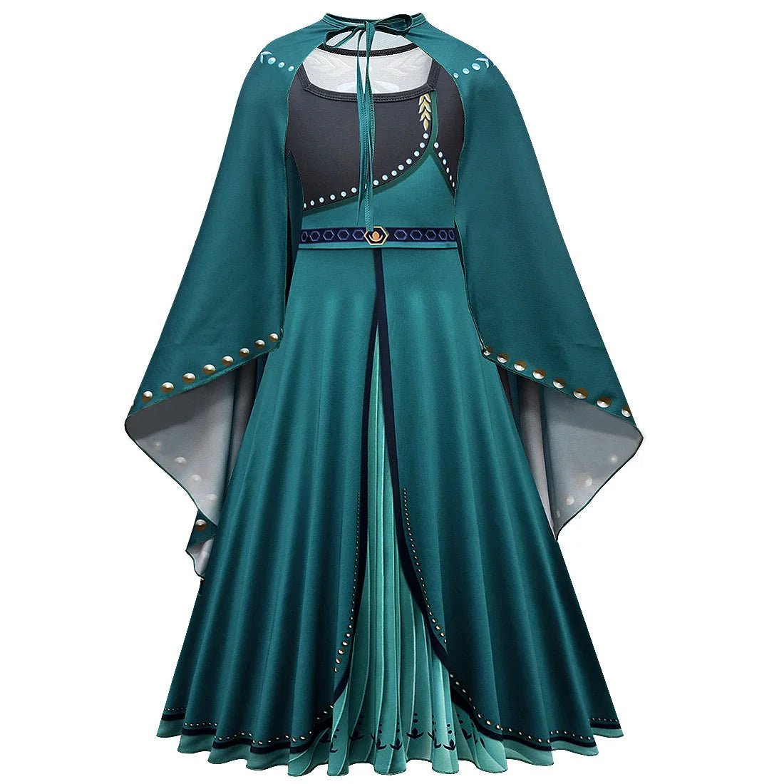 Frozen Coronation Anna Princess Girls Cosplay  Long Sleeve Costume Carnival Party Kids Cloak Clothes Birthday Print Dress