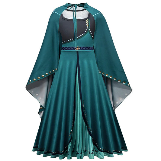 Frozen Coronation Anna Princess Girls Cosplay  Long Sleeve Costume Carnival Party Kids Cloak Clothes Birthday Print Dress