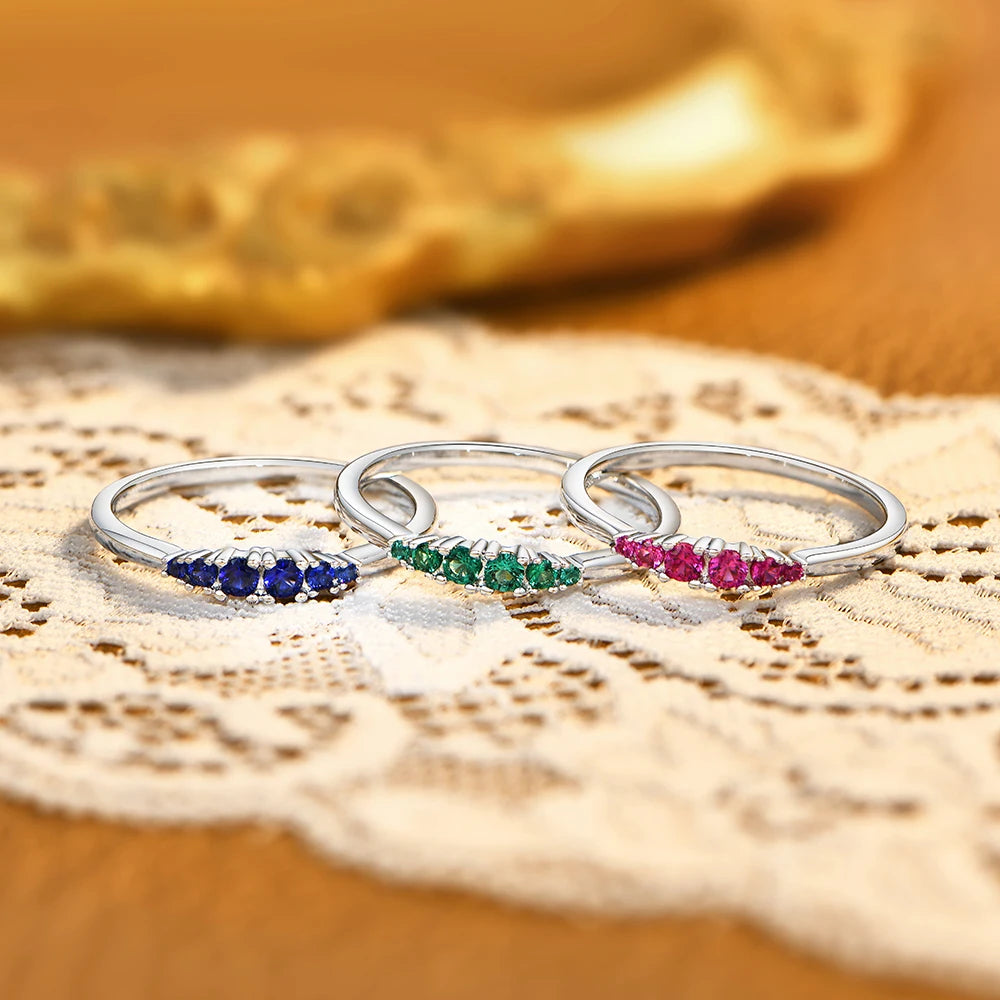 S925 Silver Ruby Women Ring Sapphire Men's Ring Minimalist Graduated Emerald Stackable Band May Birthstone Jewelry Gift