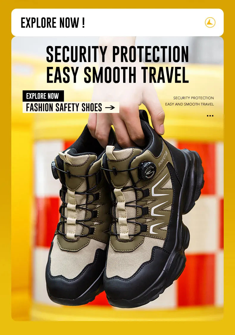 Men's Work Shoes Steel Resistant Anti-Puncture Anti-smash Toe Boots Slip Light Weight Safety Shoes Comfortable Men Shoes 40-46