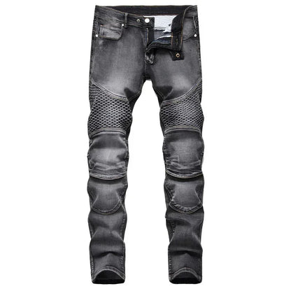 Calça Jeans Masculina Nova Casual Moto Hip Hop Rua Equitação Elástica Slim Reta Patchwork Moda Calças Jeans Masculinas