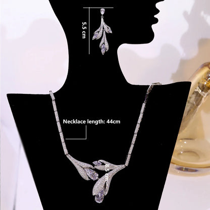 Unique Design Tulip Necklace Earrings New Fashion Europe Bridal Jewelry Set Women's Wedding Party Accessories