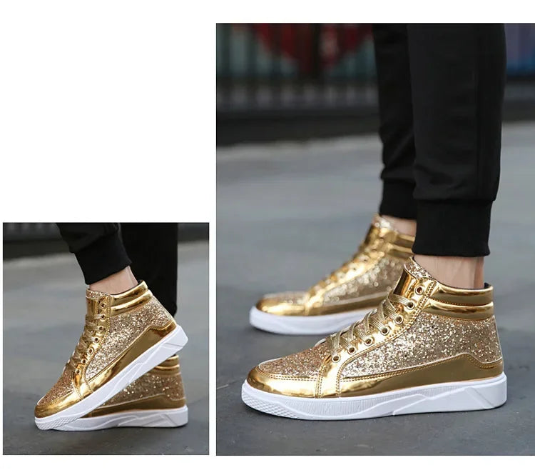 Man High Top Sneakers Luxury Glitter Men Ankle Boots Fashion Non-slip Casual Shoes High Quality Hip Hop Men Boots 2024