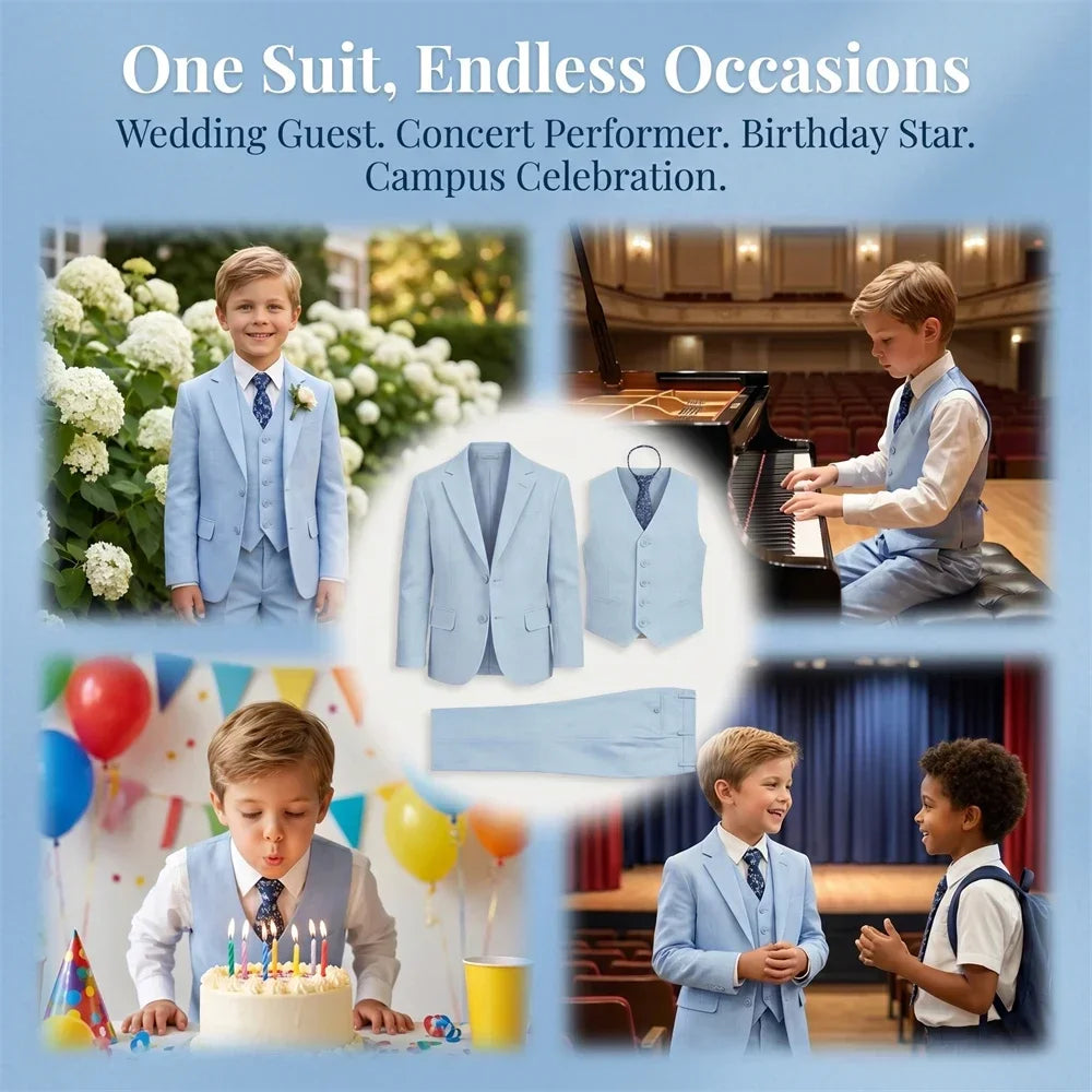 Ship Today Wedding Ring Bearer Page Boy Tuxedo Communion Suit Boy's Formal Linen Suit 4-Piece Jacket Vest Pants Tie Bowtie