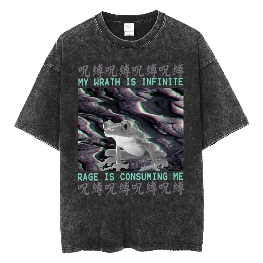 Amare Box No Thoughts Head Empty Japanese T-shirt Funny Capybara Vintage Washed T Shirt Men Women Casual Loose Short Sleeve Tees
