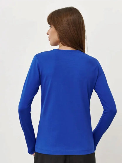 Women's Spring Autumn 100% Cotton T-shirt Bottoming Basic Solid Lady Long Sleeve Loose Tops Shirts Oversized T Shirt