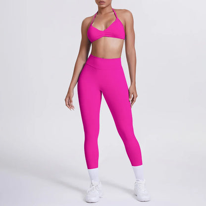 Women 2pcs Patchwork Sport Yoga Suit Training Sleeveless Sport Gym Tops Tummy Control Slimming Booty Leggings Yoga Suit Sports