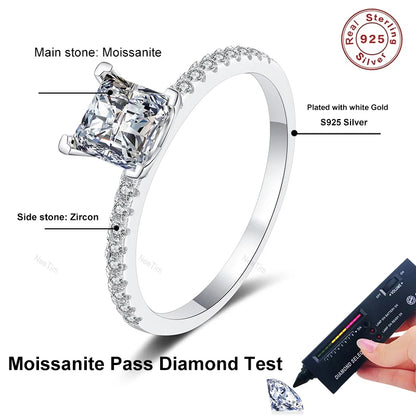 1ct 2ct Princess Moissanite Engagement Ring for Women D VVS1 Diamond Proposal Bridal Rings Sterling Silver Wedding Band