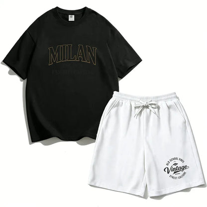 Summer Boys Cotton T-Shirt Shorts Set Casual Kids Milan Graphic Print Short Sleeve Suit Children's Outfit 2026 ML1