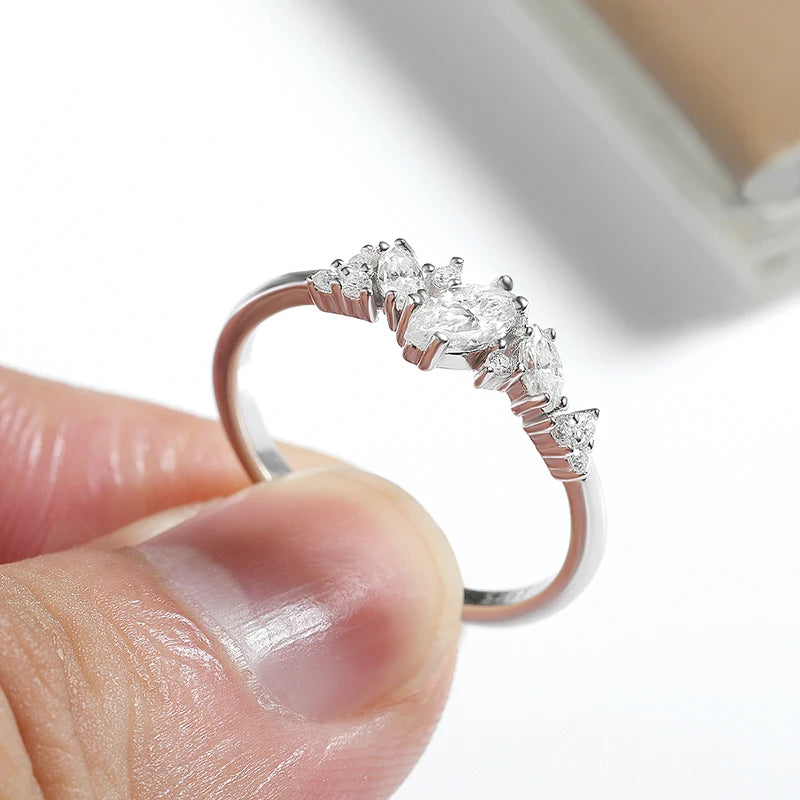 0.58cttw Marquise Cut Weeding Moissanite Rings for Women Double Halo High Quality 925 Sterling Silver Half Eternity Band