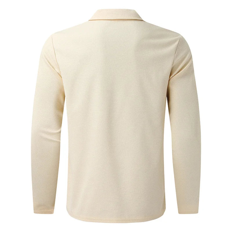 2024 men's new waffle long-sleeved lapel zipper cardigan casual sports suit