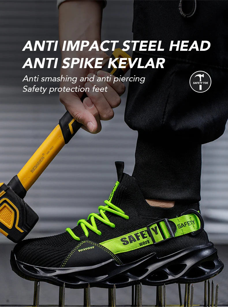 Men's Steel Toe Safety Shoes Anti Crush And Piercing Fashionable Breathable Sock Shoes Outdoor Unisex Work Footwear