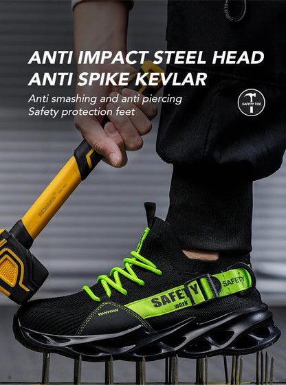 Men's Steel Toe Safety Shoes Anti Crush And Piercing Fashionable Breathable Sock Shoes Outdoor Unisex Work Footwear
