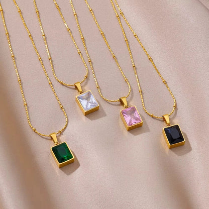 Trendy Oval Colorful Stone Necklace For Women Stainless Steel Gold Color Green Opal Stone Pendant Necklace Aesthetic Jewelry Gif