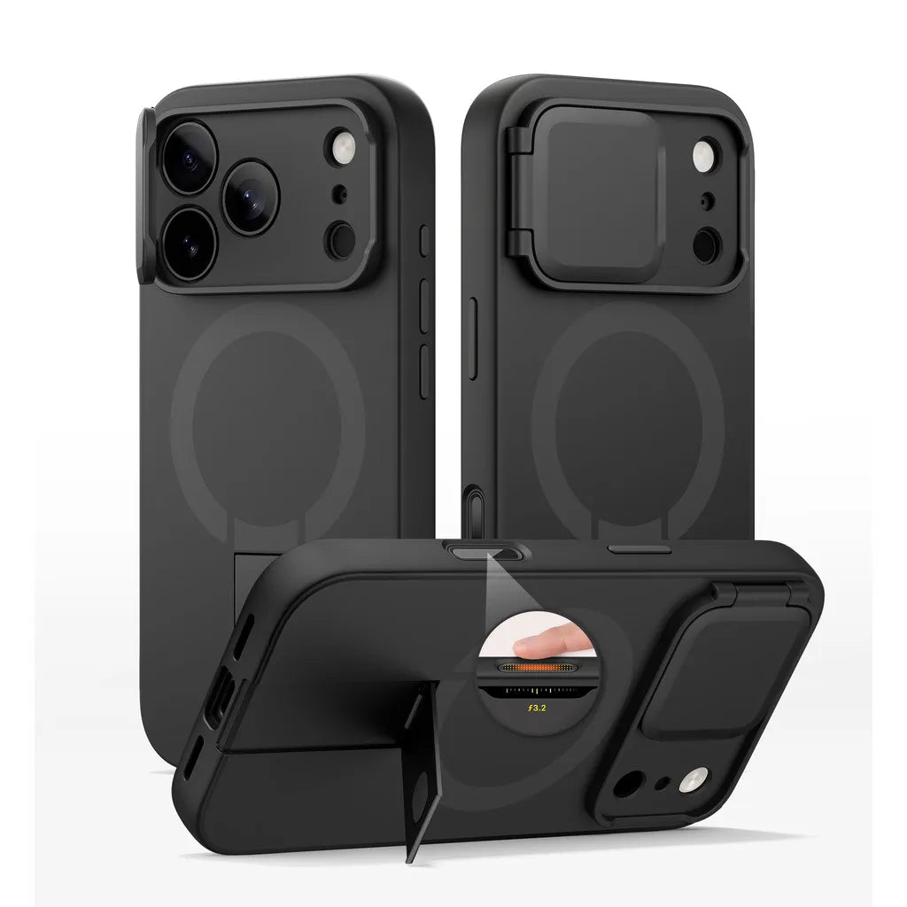 iPhone 17 Pro Max Case Magnetic Protective Cover with Camera Cover Adjustable Metal Kickstand