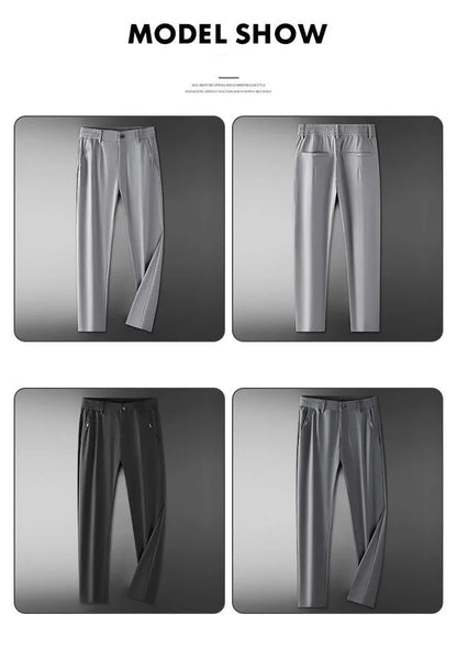 Ultra-thin Elastic Men's Casual Trousers Summer Quick-drying Ice Silk Slim Straight Business Solid Color Trousers Black Gray
