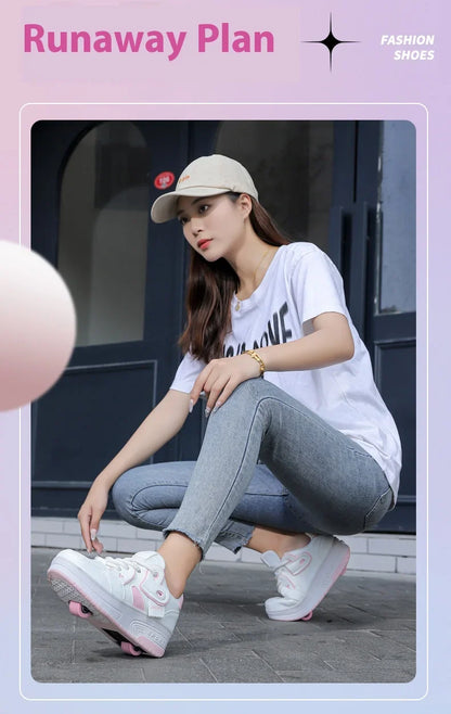 Lace-up breathable walking shoes Girls 2024 new two-wheeled retractable sports roller skates for female students outdoors