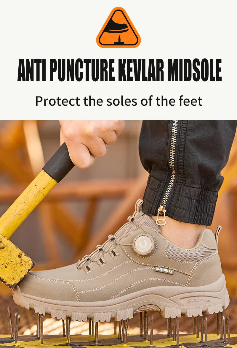 Men's Safety Shoes with Button Design Steel Toe Anti- Crush Resistant And Slip-Resistant Outsole for Outdoor Workshop Workwear