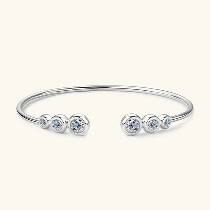 Four Prong Moissanite Cuff Bangle 5mm 0.5CT Round Cut D Color 925 Silver Open Hand Chain Bracelet For Women Girl Lady Gift