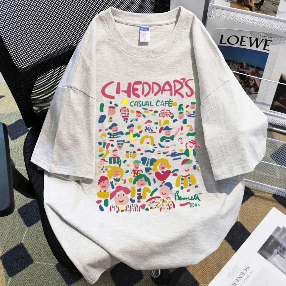 Summer Casual Young Short-sleeved Cartoon Printed Round Neck T-shirt Short-sleeved Large-size Universal Top for Men and Women