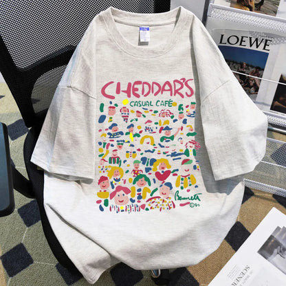 Summer Casual Young Short-sleeved Cartoon Printed Round Neck T-shirt Short-sleeved Large-size Universal Top for Men and Women