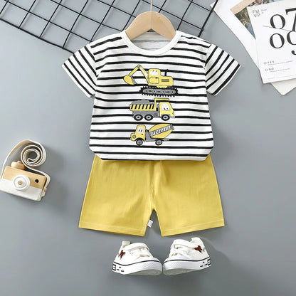 Boys Cartoon Tracksuits Short Sleeve Tshirt+Shorts Two Piece Set Toddler Casual Fashion Summer Clothes Sets