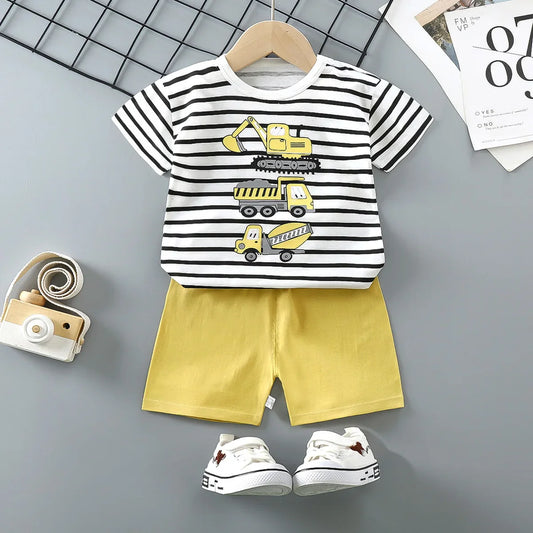 Boys Cartoon Tracksuits Short Sleeve Tshirt+Shorts Two Piece Set Toddler Casual Fashion Summer Clothes Sets
